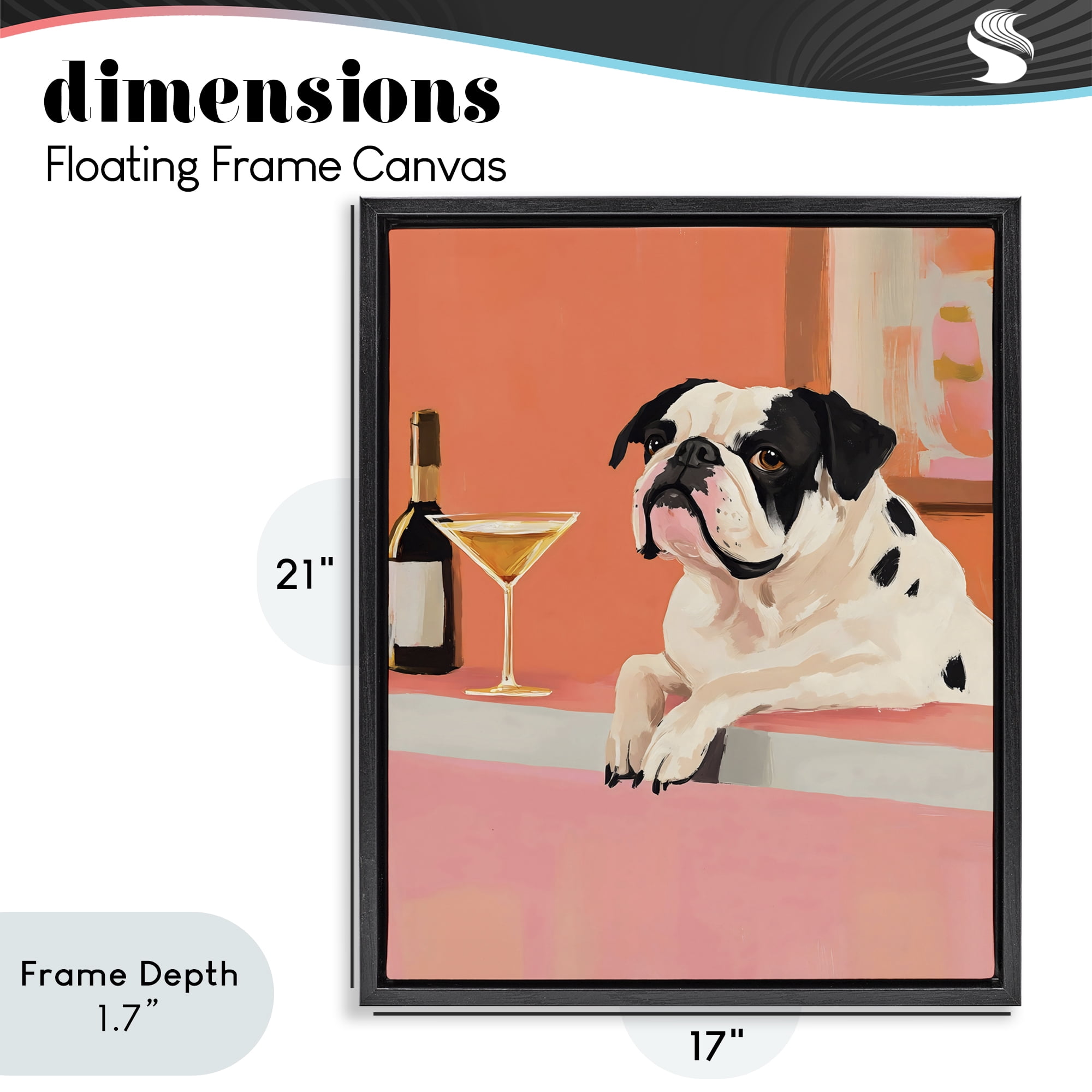 Stupell Industries Bulldog at Martini Lounge Black Framed Floater Canvas Wall Art, design by The Prints Vibe
