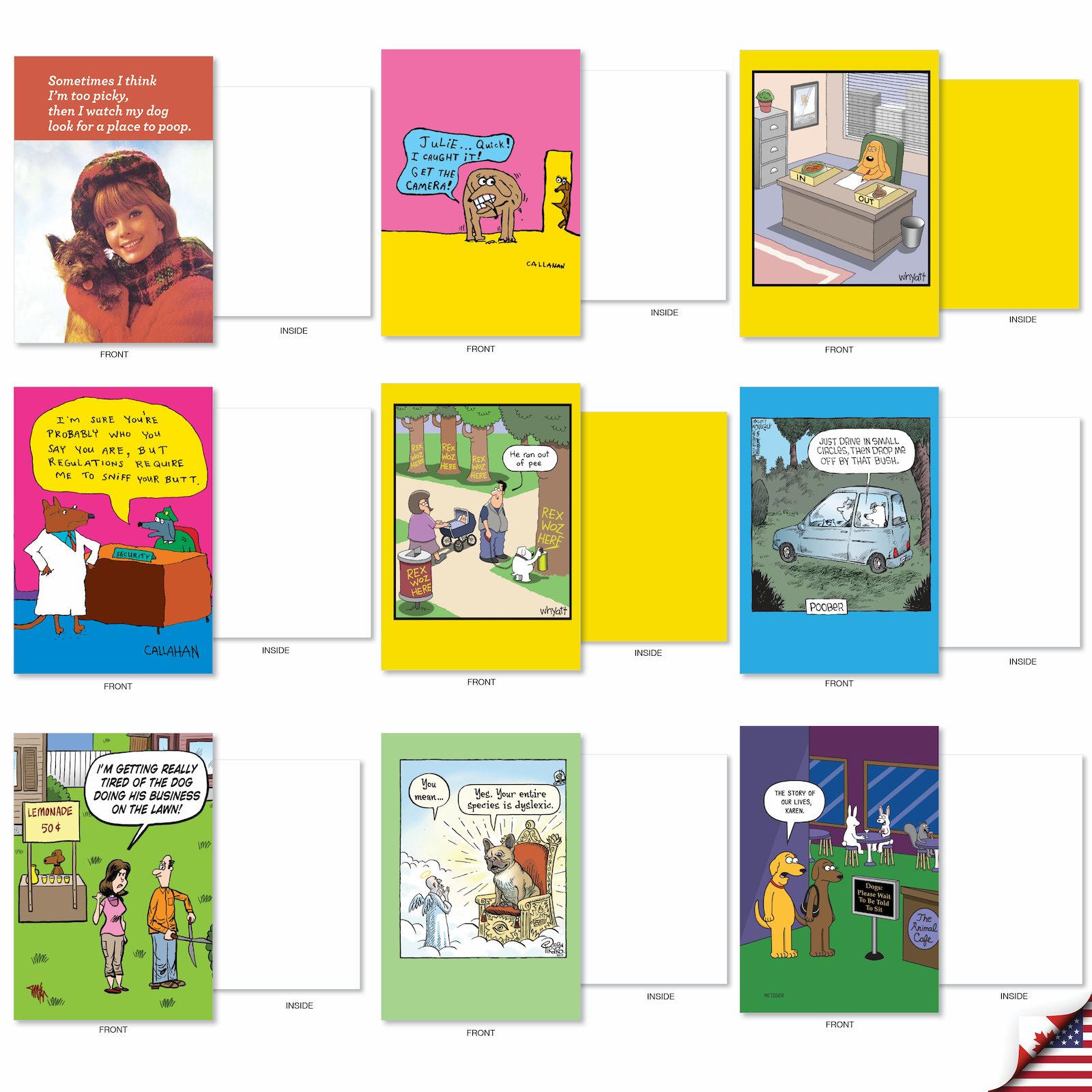 NobleWorks 36 Assorted Box Set Funny Blank Greeting Cards w/5 x 7 Inch Envelopes (36 Designs, 1 Each) Blank All Occasions Barking Blanks AC7753OCB-B1x36