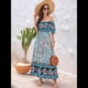 thumbnail image 5 of Vestido Informal, Fluido, con Estampado Floral Bohemio, Hombros Descubiertos, para Mujer (Verano 2025) Azul XXL, 5 of 9