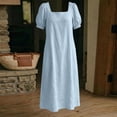 thumbnail image 5 of fheaev Women's Square Neck Short Sleeve Fit Flare Midi Dress with Pockets Solid for Everyday Blue 2XL, 5 of 9