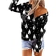 thumbnail image 5 of ICHUANYI Liquidación Sudadera de manga larga con cuello en V y cremallera con estampado navideño para mujer Blusa informal Tops ICHUANYI WER202308245557, 5 of 7