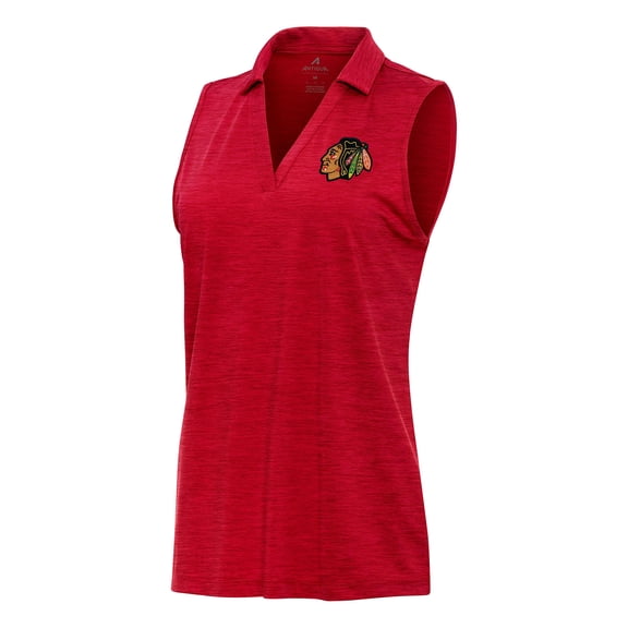 Women's Antigua Heather Red Chicago Blackhawks Layout Sleeveless V-Neck Polo