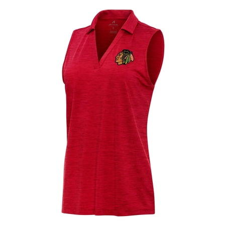 Women s Antigua Heather Red Chicago Blackhawks Layout Sleeveless V-Neck Polo