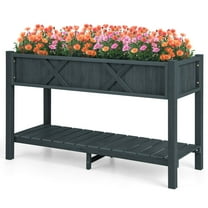 Costway HIPS Raised Garden Bed Poly Wood Elevated Planter Box with Legs, Storage Shelf Black