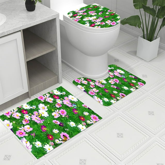 TIMIFIS Tapis de Salle de Bain Tapis de Sol pour Toilettes Tapis de Pied en Forme de U Tapis de Salle de Bain Imprimé Tapis Moderne Tapis de Porte pour Toilettes Trois Ensembles Tapis de Bain