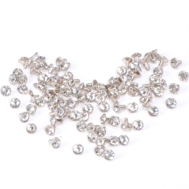 100 piezas de 7 mm de diamantes de imitación de cristal blanco Diamante Espárragos DIY Punk Leathercraft Remaches de metal Picos
