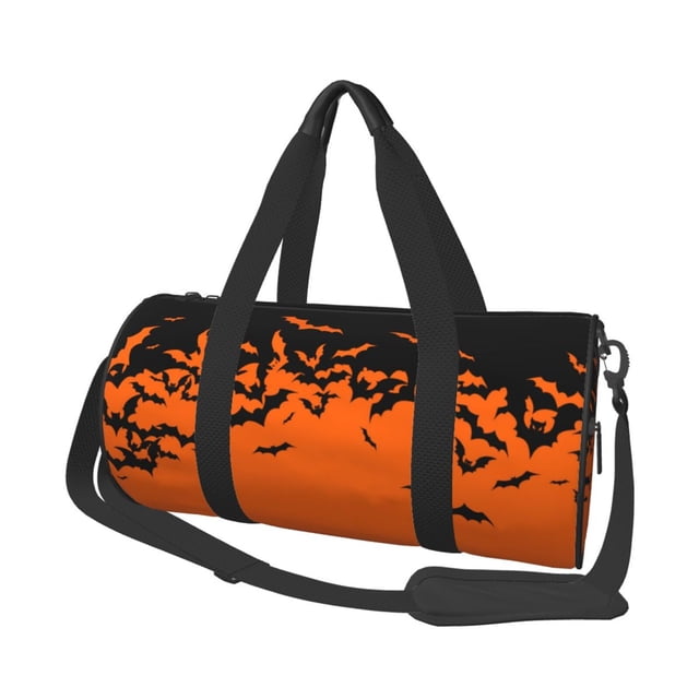 Fotbe Halloween With Black Bats Bolsa Deportiva de Lona Plegable con Estampado, Bolsa de Gimnasio con Bolsillo Seco/Húmedo, Bolsa de Viaje Ultraligera de Gran Capacidad