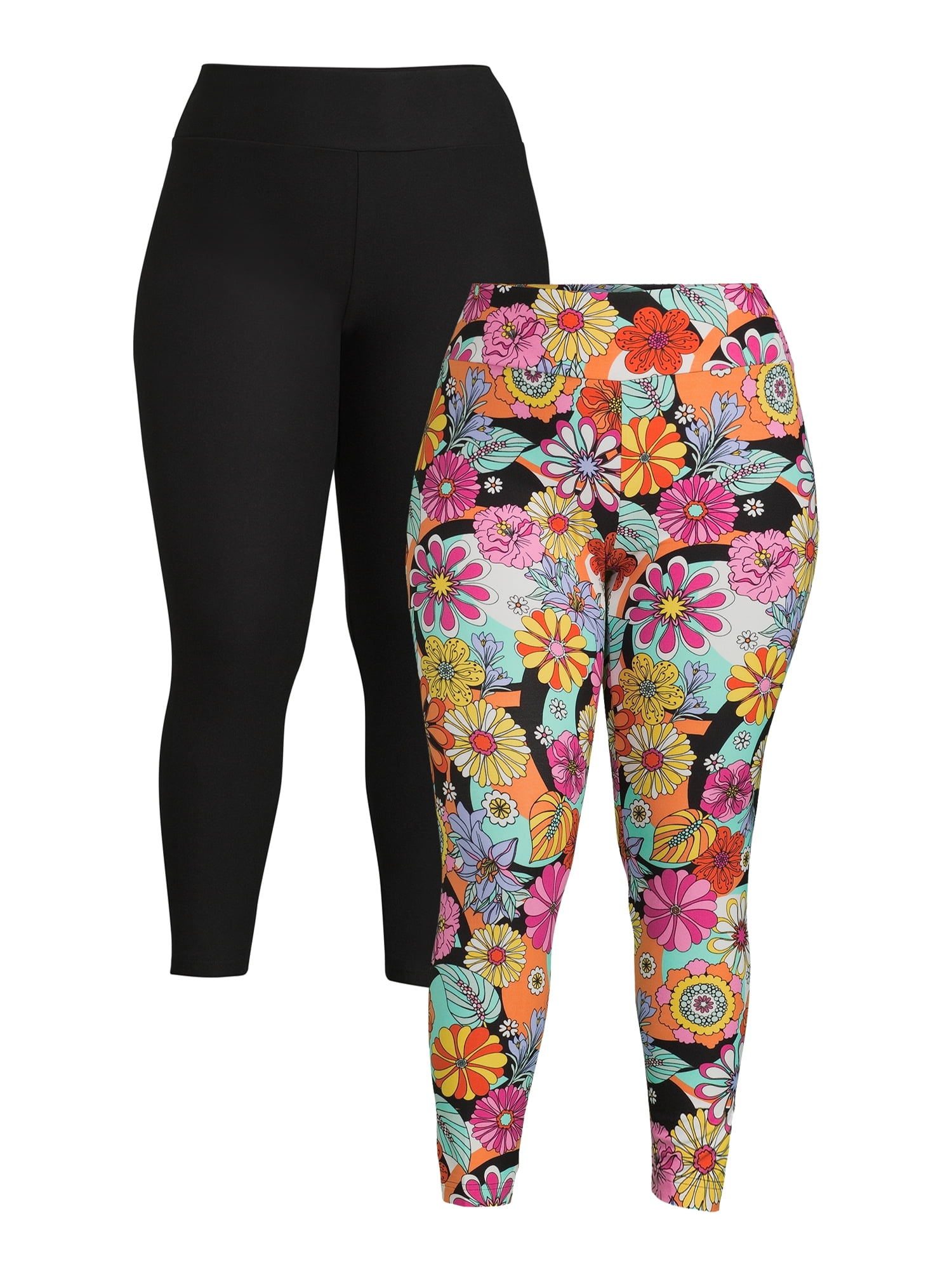 No Boundaries Junior's Plus Size High Rise Leggings, 2Pack