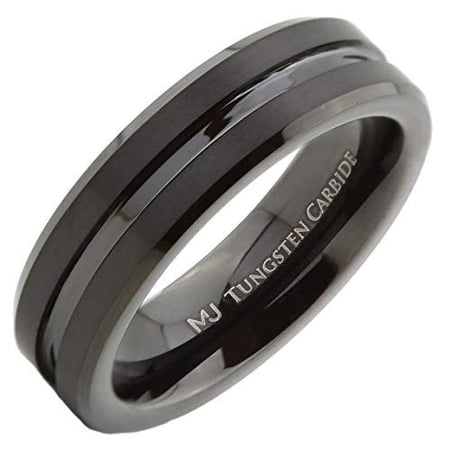 MJ Metals Jewelry Men/Women Tungsten Carbide 6mm Center Grooved Black Plated Wedding Ring Size 12