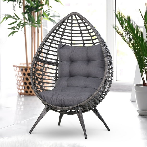 Tomshoo Rattan Wicker Teardrop Chair Lounger Egg Chair Cushioned