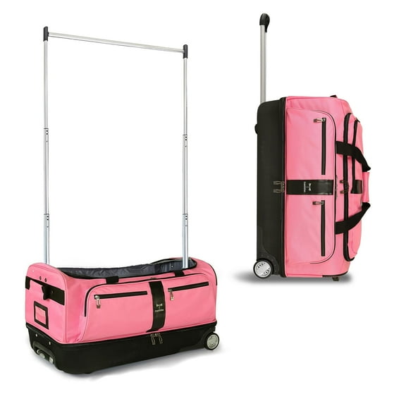 Travolution® – Newly Designed Garment Rack 28 inch Duffel with Wheels, Collapsible Lightweight Drop-Bottom Travel Luggage, Dance Costume, Pink/Black