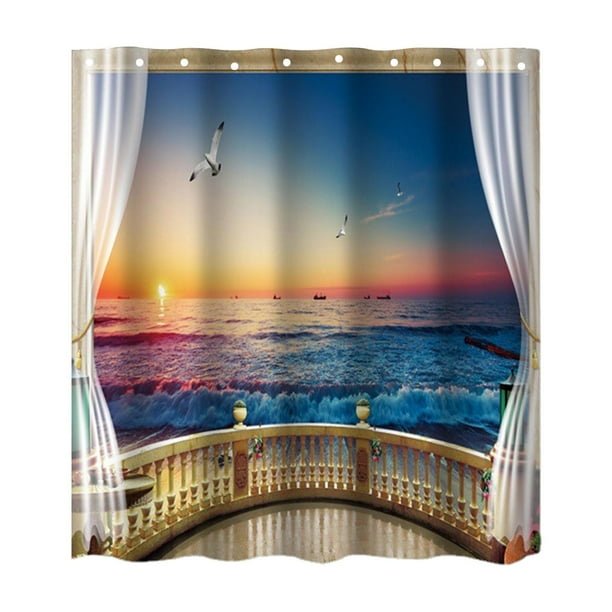 Cortina de ducha de 180x180 cm con agujeros, impermeable, con estampado digital. Oceano