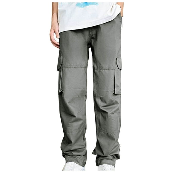successthop Cargo pants for Mens and Big Mens Elastic Waist Solid Workwear with Multiple Pockets Zipper Casual Trousers