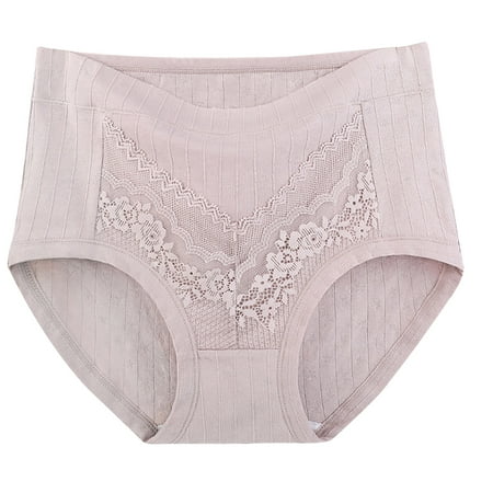 Jalioing Plus Size Underwear for Women Lace High Waist Panty Cotton Solid Color Comfy Briefs XL-6XL (XX-Large  Gray)