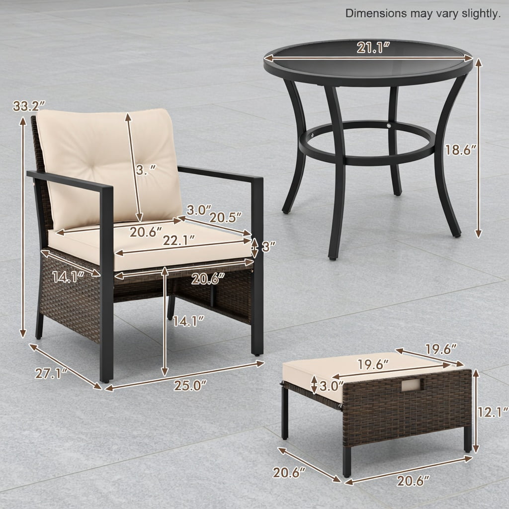Hommoo 4-Piece Modern Outdoor Wicker Furniture Set with Tempered Glass Coffee Table, Rattan & Metal Frame, White
