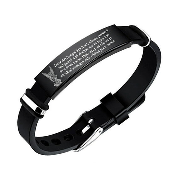 Elegant the Warrior Saint Michael Archangel Talisman Silicone Bracelet Blessing St. Michael Protect Us Personalized Prayer Bangle Defender Angel Protection Jewelry for Christian, Adjustable