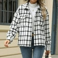 thumbnail image 3 of Elabch Womens Wool Plaid Jackets Button Down Lapel Shacket Fashion Fall Long Sleeve Cropped Coats with Pocket White L, 3 of 8