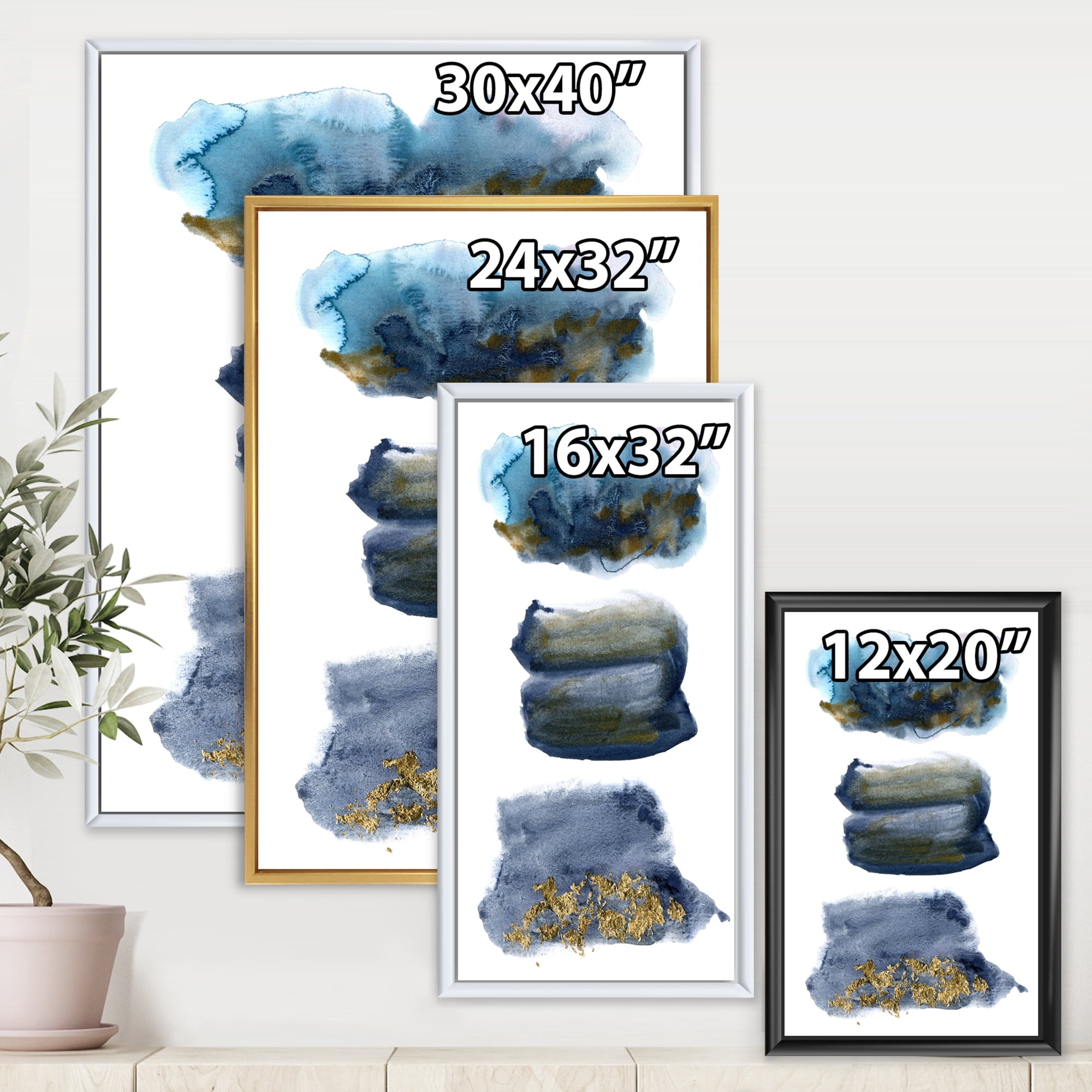 Designart 'Abstracts Clouds With Golden Touches' Modern Framed Canvas Wall Art Print