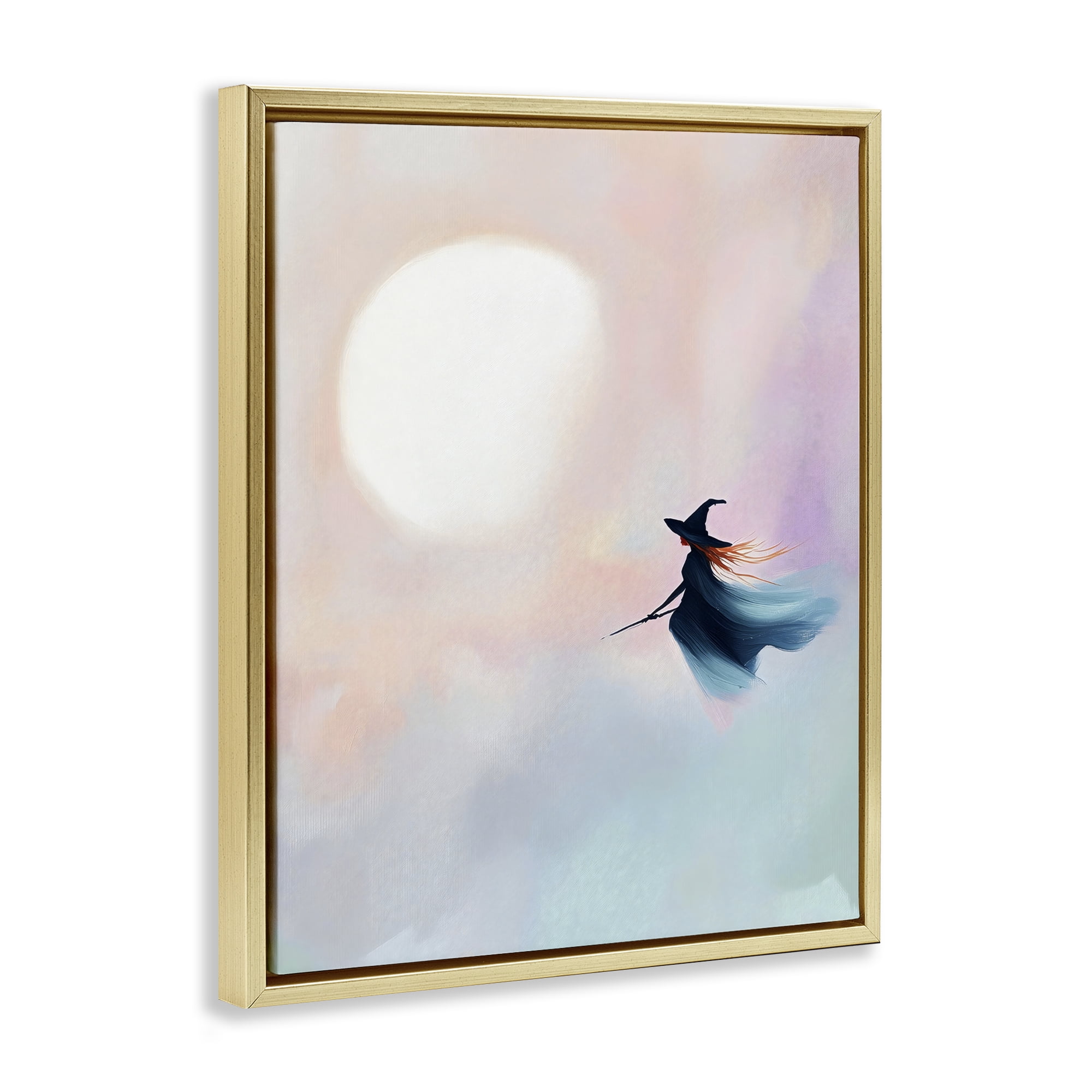 Stupell Industries Witch Flying at Sunset Gold Framed Floater Canvas Wall Art, design by The Prints Vibe
