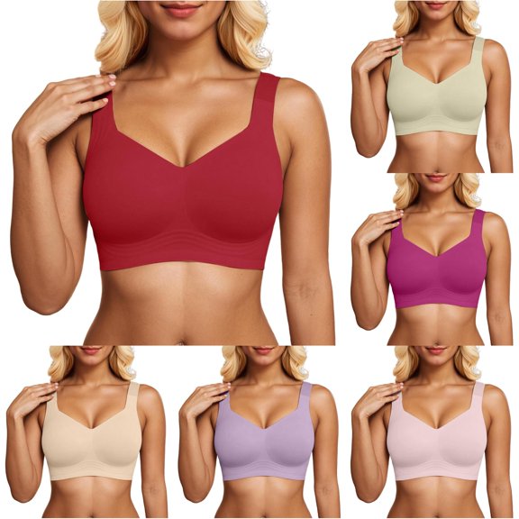 GPOECD Plus Size Bras Seamless Wirefree Comfort Full Coverage Everyday Bra with Smooth Straps Breathable Bras for Women Underwire,Red,S