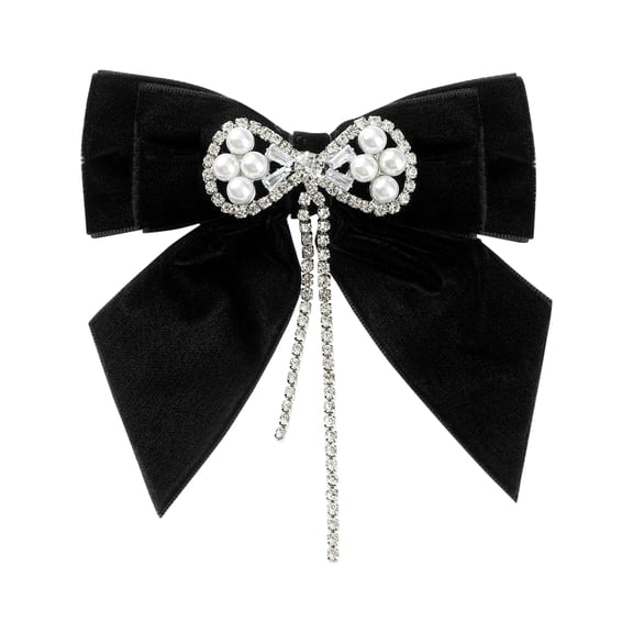 DARING DIVA Women's Velvet Faux Pearl Rhinestone Bow Tie Black