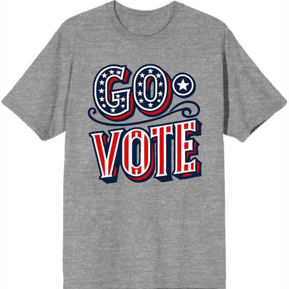 Go Vote! Adult Heather Gray Crew Neck Short Sleeve Tee-Medium