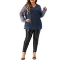 thumbnail image 2 of Blusa de manga larga transparente con brillo de strass para mujer de tallas grandes Agnes Orinda 1X azul, 2 of 6