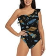 thumbnail image 2 of Picia Space Rocket Pattern Women's One Piece Swimsuits,One Shoulder Swimwear Asymmetric ,Ruffle Monokinis Bathing Suits,High Waisted Flattering Bathing Suits-Small, 2 of 8