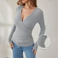 thumbnail image 6 of Women's Long Sleeve Tops Fashion Slim Button Knit Blouses Lightweight Basic Business Sweaters Solid Color Long Sleeved V-Neck Pullover Top, 6 of 6