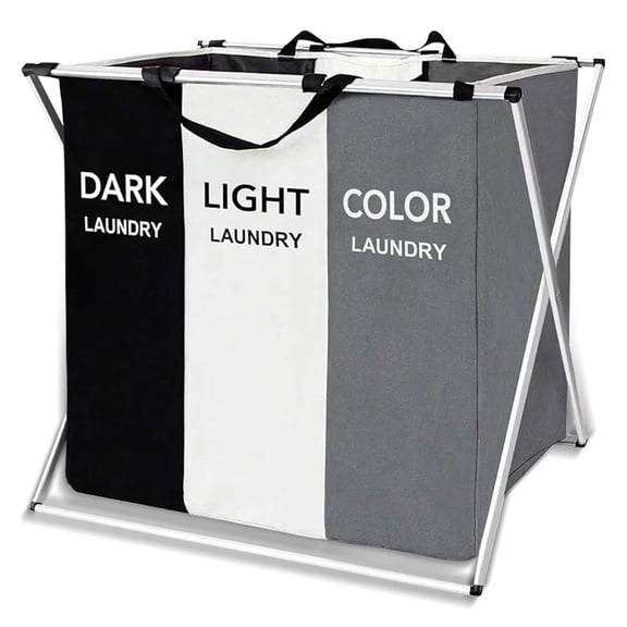 Torio Collapsible Laundry Basket, 3-Compartment Freestanding Clothes Hamper with Reinforced Handles, Large Capacity Waterproof for Bedroom College Dorm