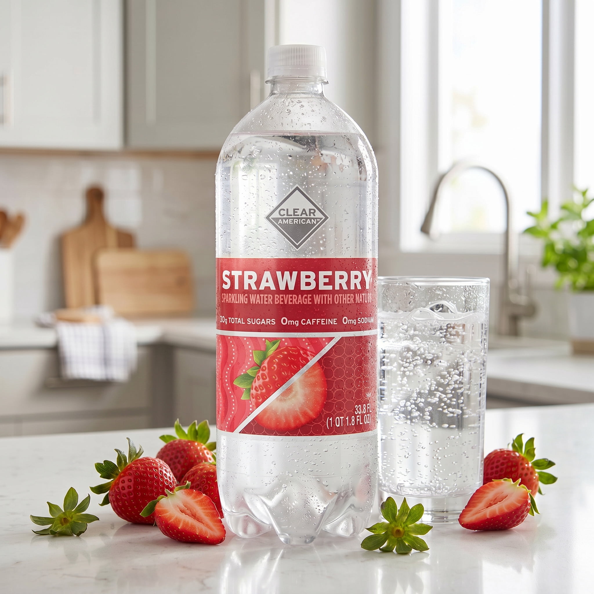 (12 pack) Clear American Strawberry Flavored Sparkling Water, 33.8 fl oz Bottle