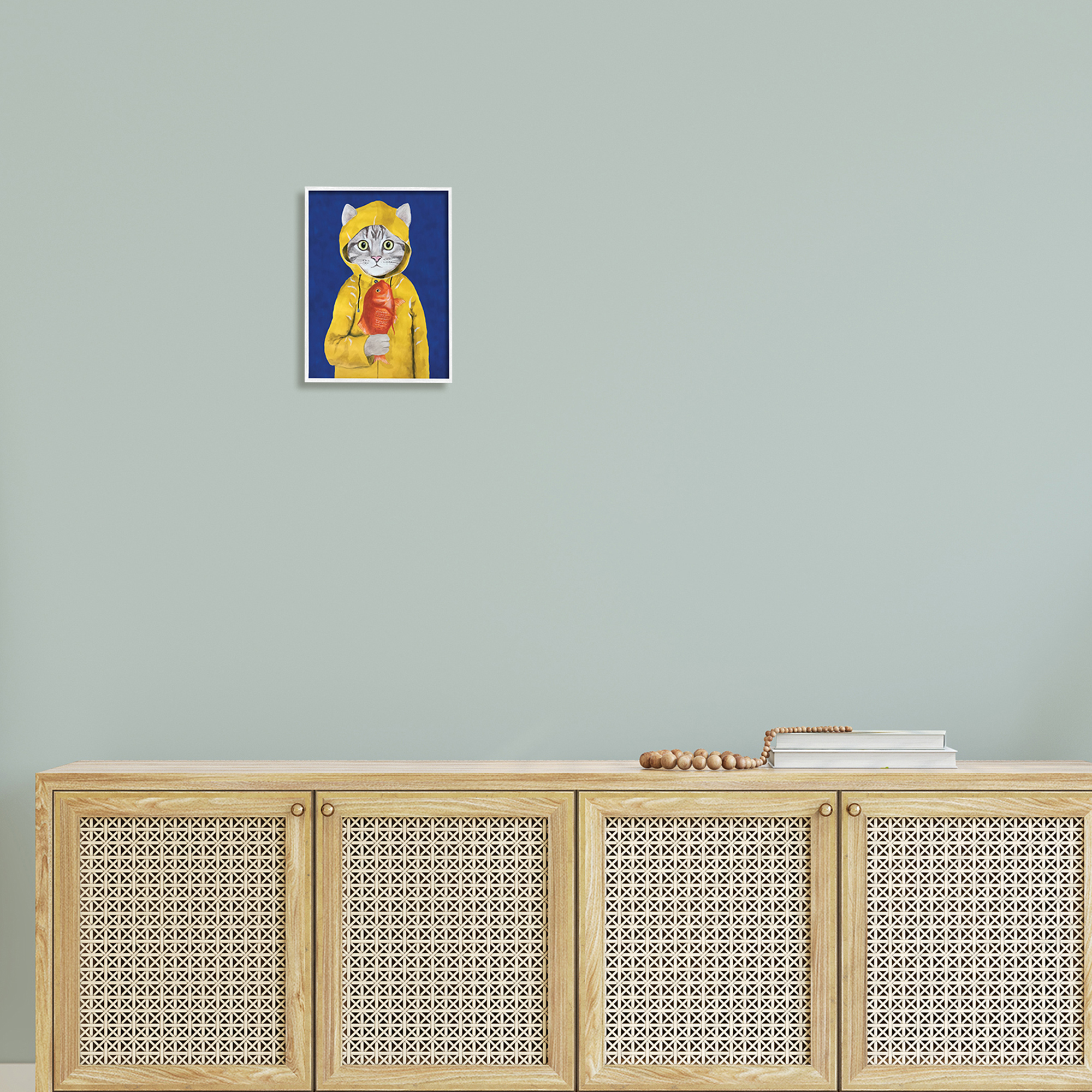 Stupell Industries Fisherman Feline Yellow Coat Cat Graphic Art Framed Art Print Wall Art, 11x14, By Coco de Paris