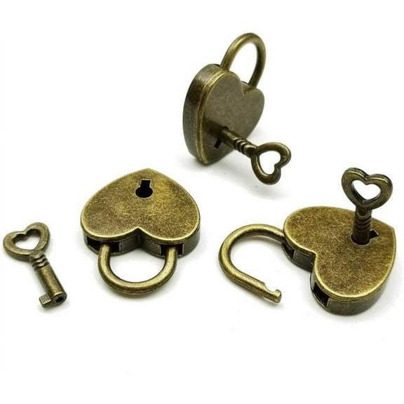 Mightlink Small Metal Heart Shaped Padlock, Mini Lock with Key, for Jewelry Box Storage Box Diary Book - 3PCS