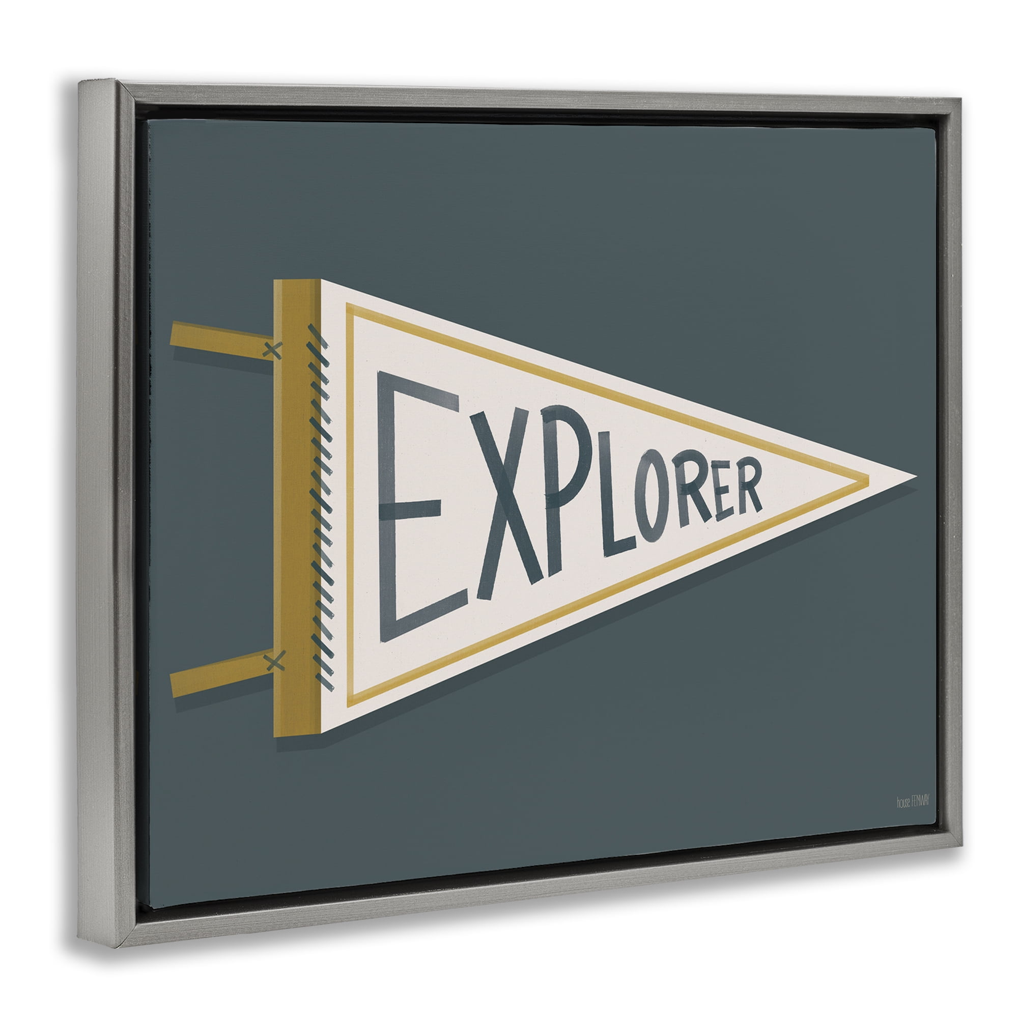 Stupell Industries Explorer Retro Pennant Gray Framed Floater Canvas Wall Art, design by House Fenway