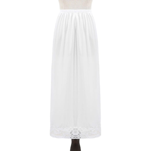 Elastic Waist Half Slips for Women Lace Trim Long Slip Under Dresses Invisible Underskirt Ice Silk Lightweight Petticoat