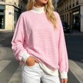 thumbnail image 2 of Unir Women's Color Block Neck Layering Sweatshirt Horizontal Stripe Oversized Rib Long Sleeve Casual Pullover Top 1PC S-XL Plus Size Friendly, 2 of 5