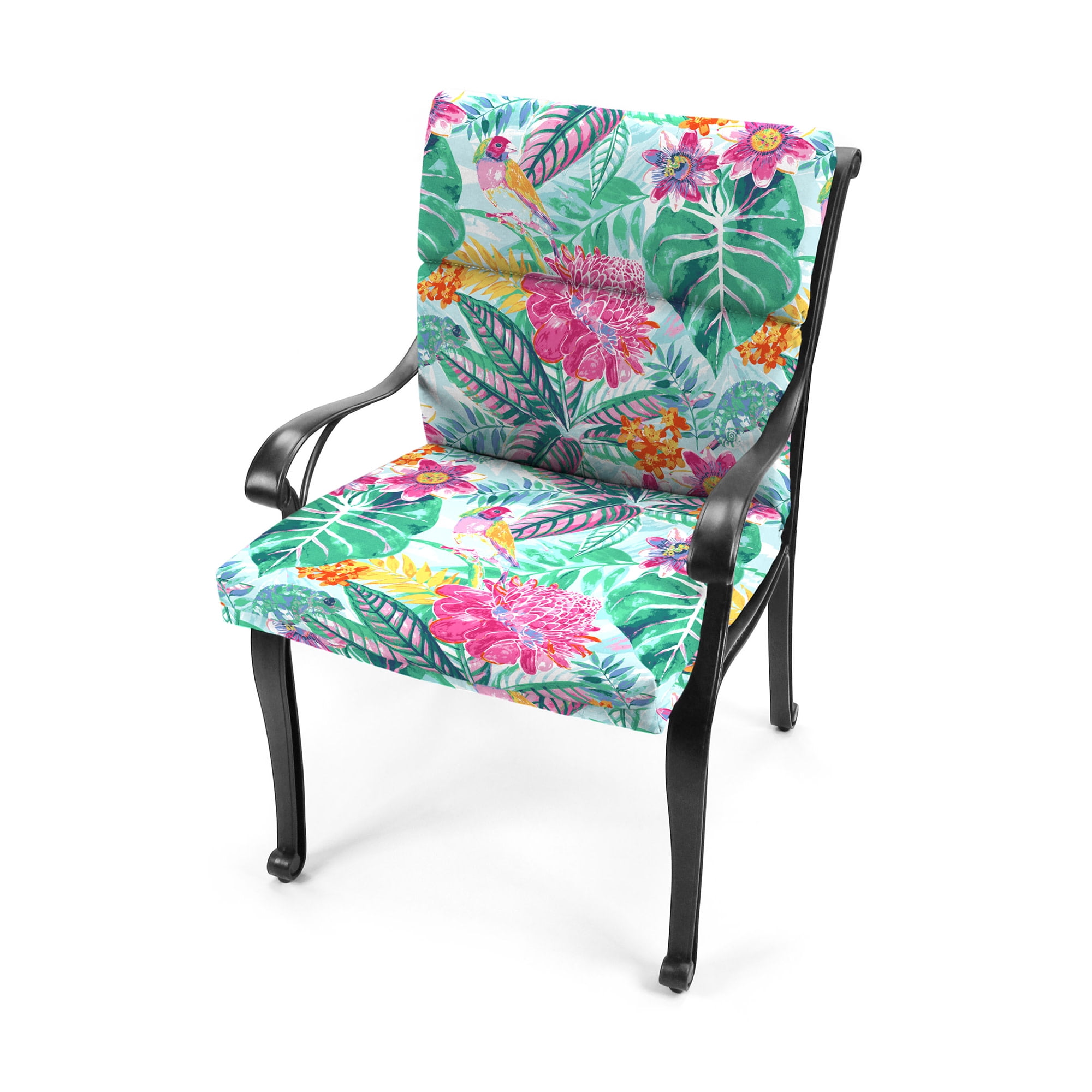 Jordan Manufacturing 44" x 22" Alene Aquatic Light Blue Tropical Rectangular Outdoor Chair Cushion with Ties and Hanger Loop