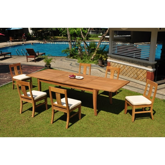 Grade-A Teak Dining Set: 6 Seater 7 Pc: 122" Atnas Double Extension Rectangle Table And 6 Osborne Armless Chairs Outdoor WholesaleTeak #WMDSWVm