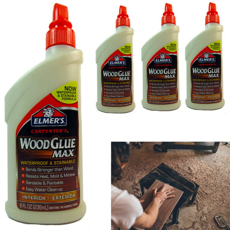 4Pc Elmer's Carpenter Wood Glue Max Interior Exterior 8oz ea Waterproof (Best Waterproof Wood Glue)