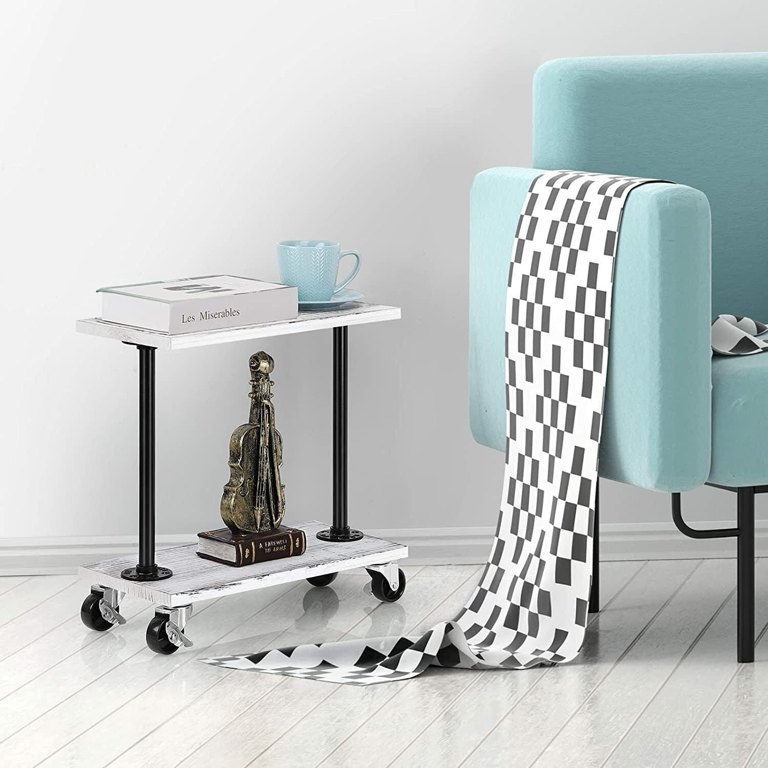 2 Tire End Side Wood Narrow Side Table with Storage Rack with