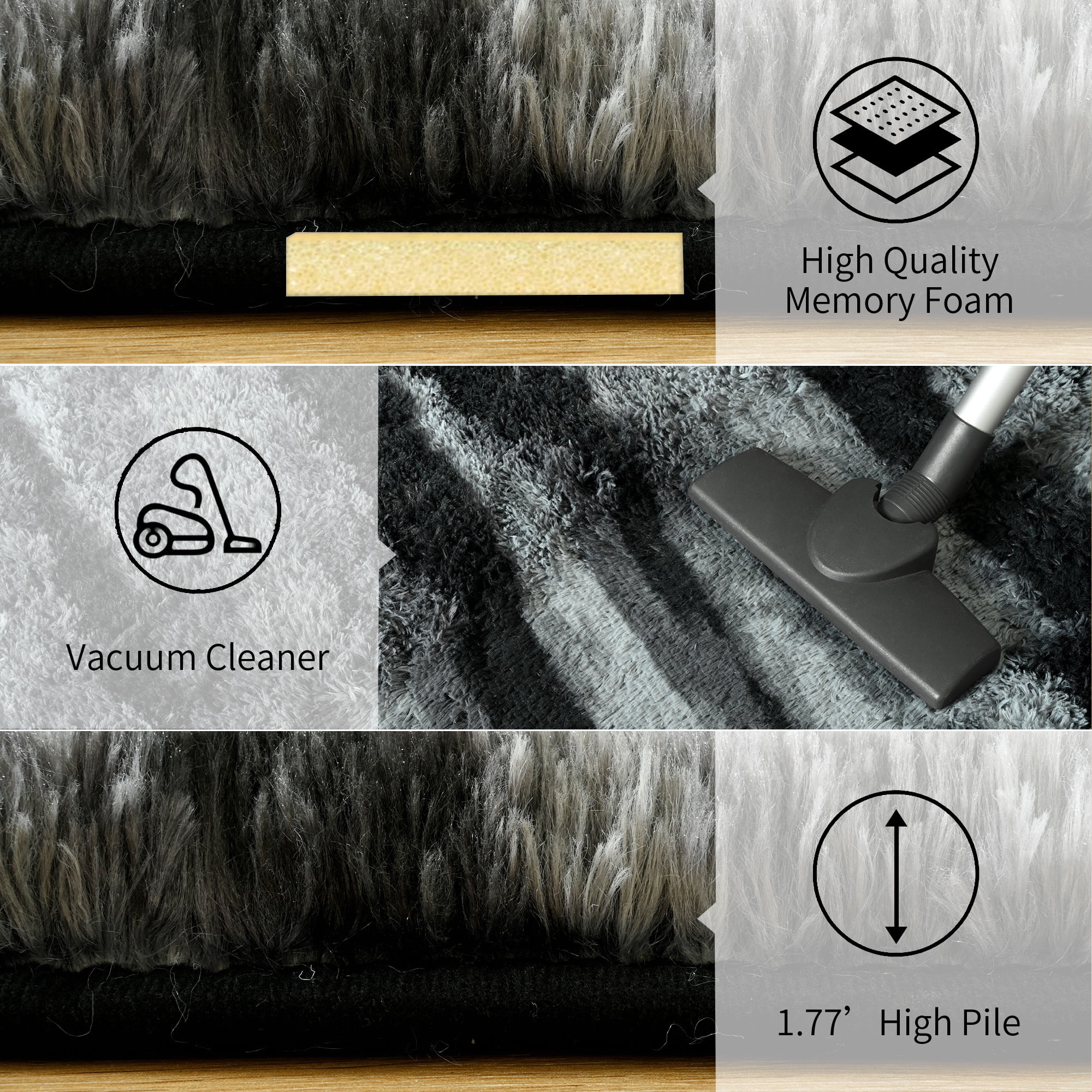Arogan 4x6 Feet Area Rugs for Living Room Bedroom, Black Soft Fluffy Shaggy Bedside Carpet, Machine Washable Indoor Floor Rug for Kids Home Decor Aesthetic