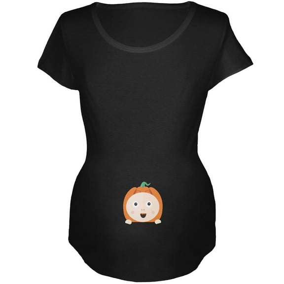 Halloween Pumpkin Baby Black Maternity Soft T-Shirt - Medium
