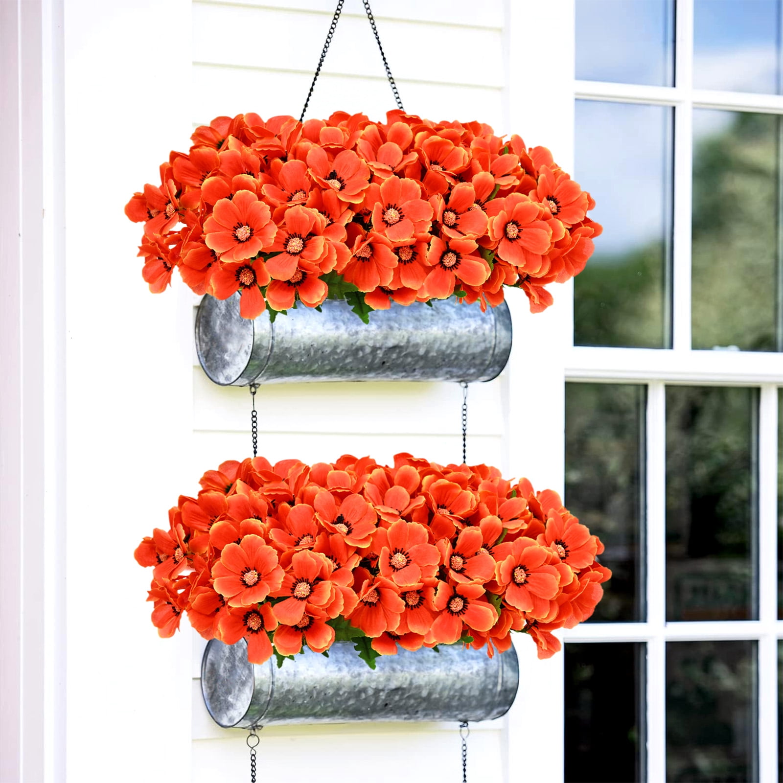 Waipfaru 8 Pack Artificial Flowers for Outdoor, UV Resistant Silk Fake Plants for Porch Patio Balcony Front Door Garden Decoration