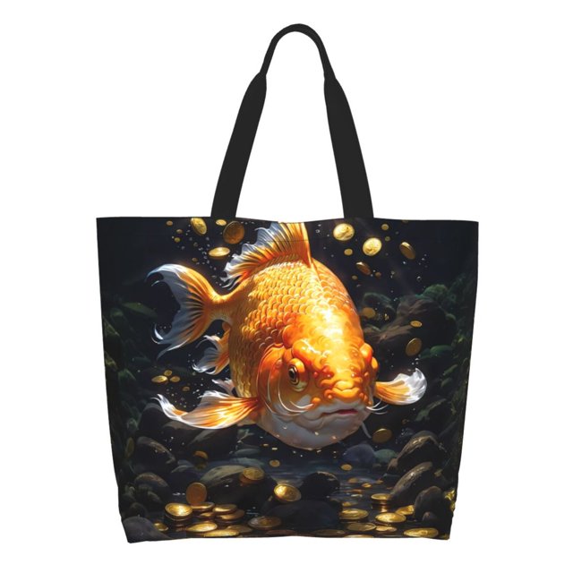 Balery Golden Koi And Treasure Bolsa Tote Estilo Estético con Cremalleras, Bolsa de Hombro, Bolsa de Compras Grande y Plegable