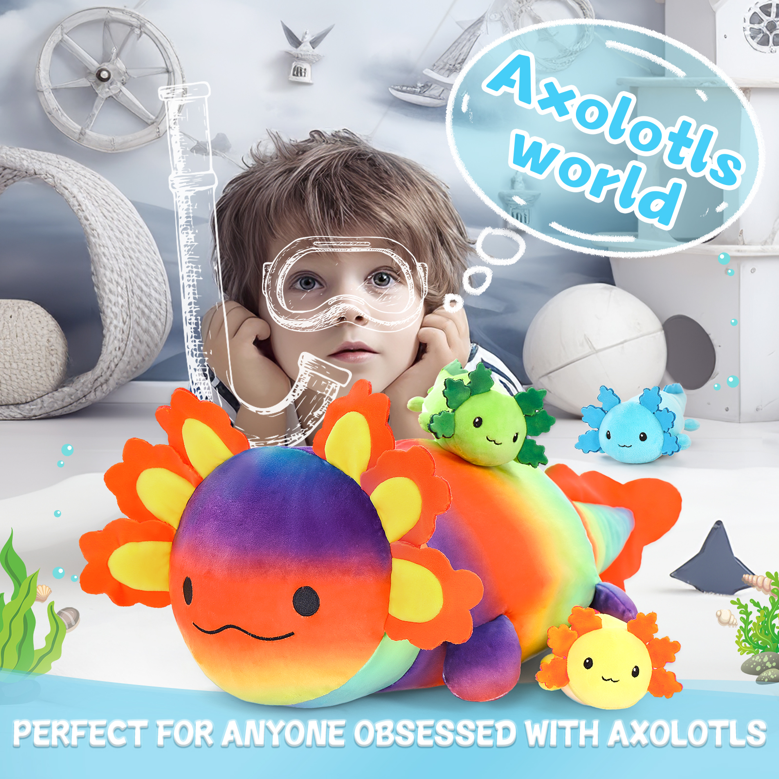 MaoGoLan 23.6" Giant Axolotl Stuffed Animals with 3 Babies Inside Large Axolotl Plush Toy