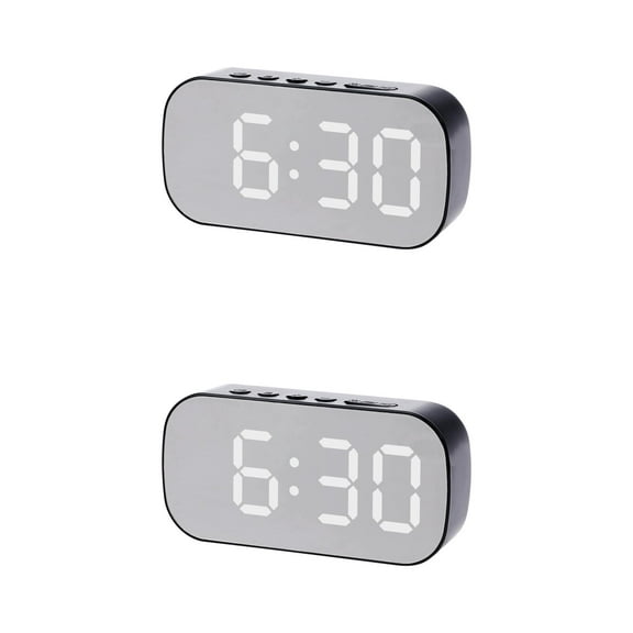 Unique Bargains 2 Pcs Oval Alarm Clock Snooze Black White