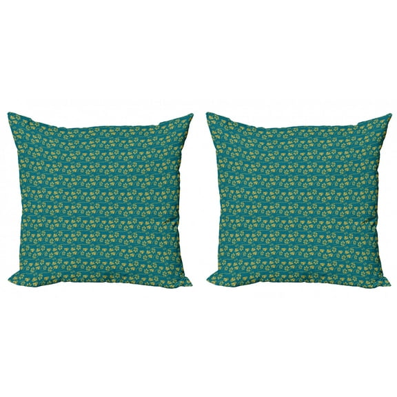 Floral Throw Pillow Cushion Cover Pack of 2, Oriental Inspired Damask with Abstract Tulip Petals and Leaves, Zippered Double-Side Digital Print, 4 Sizes, Petrol Blue Earth Yellow, by Ambesonne