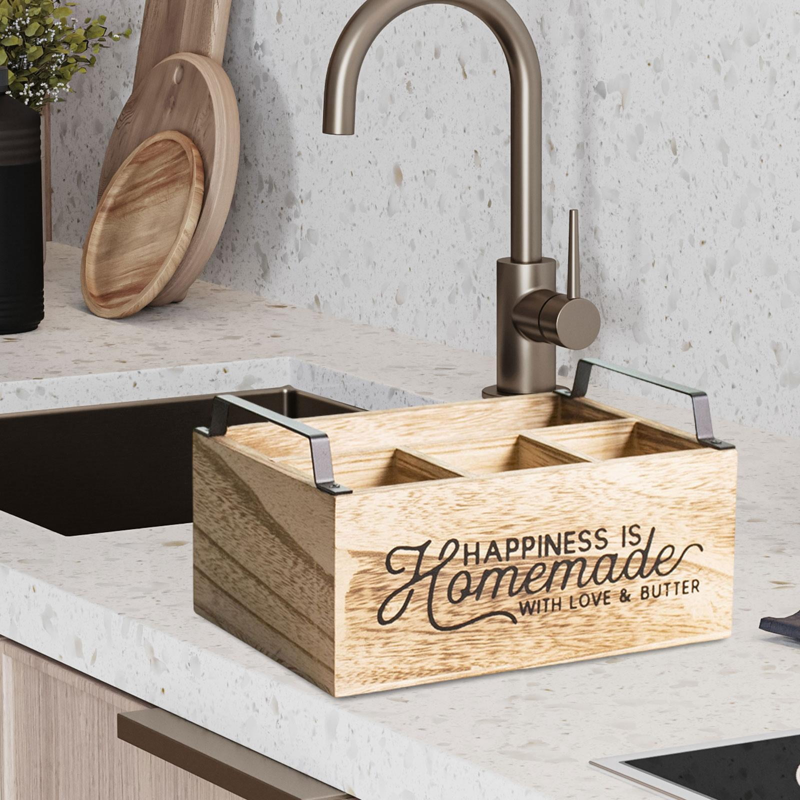 Fiocias Dining Utensil Holder Silverware Portable Container Rustic Cooking Tools Storage wood