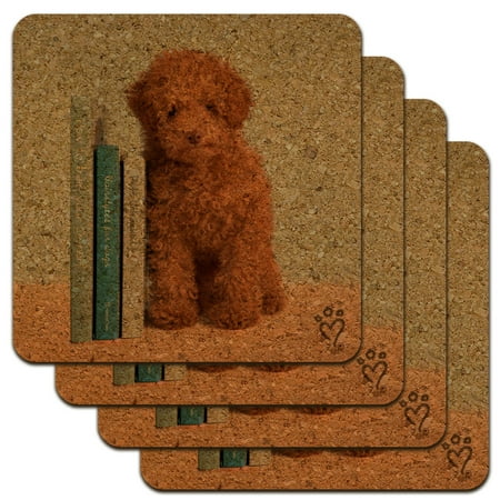 

Poodle Puppy Dog Book Shelf Low Profile Novelty Cork Coaster Set
