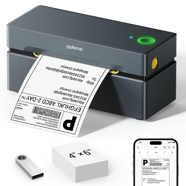 POLONO Bluetooth Thermal Shipping Label Printer, Wireless 4x6 Shipping Label Printer for Small Business, Support iOS, Android, Windows, Mac. Compatib